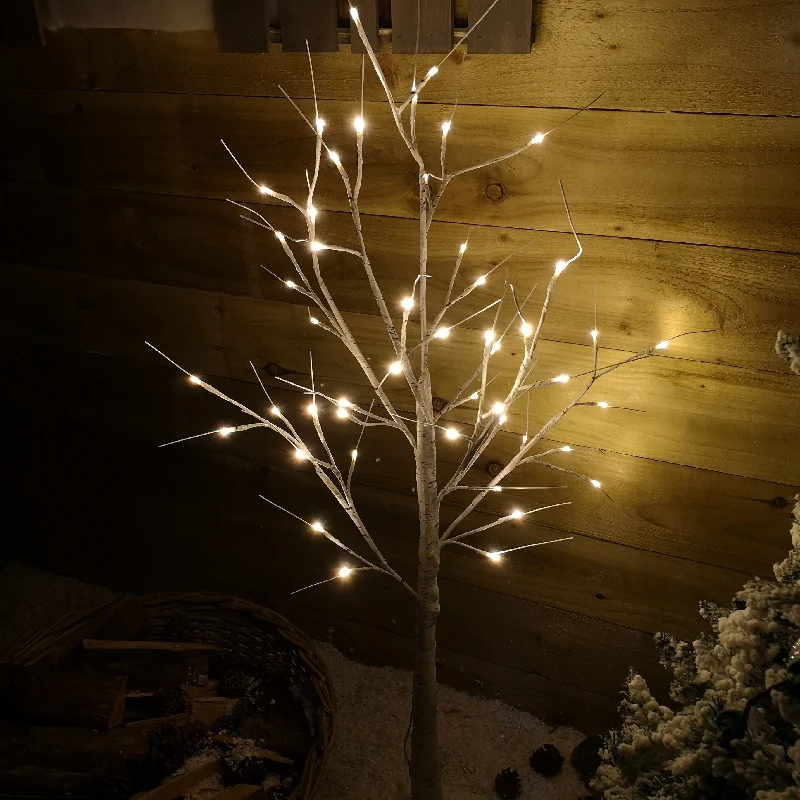 1.2m (4ft) Indoor Outdoor Christmas Lit Birch Tree with 48 Warm White LEDs