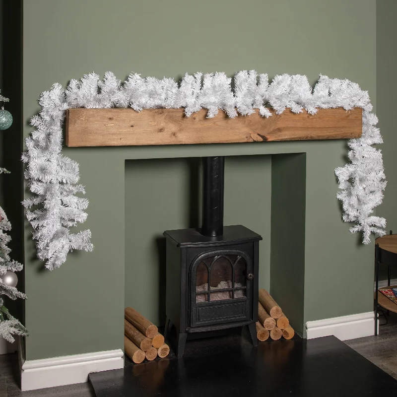 2.7m (9ft) White Christmas Garland with PVC Branches