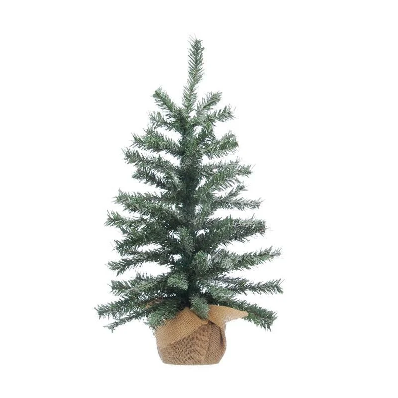 2 Foot Burlap Base Christmas Tree Artificial - White Frosted Green Ornament 68 Tips