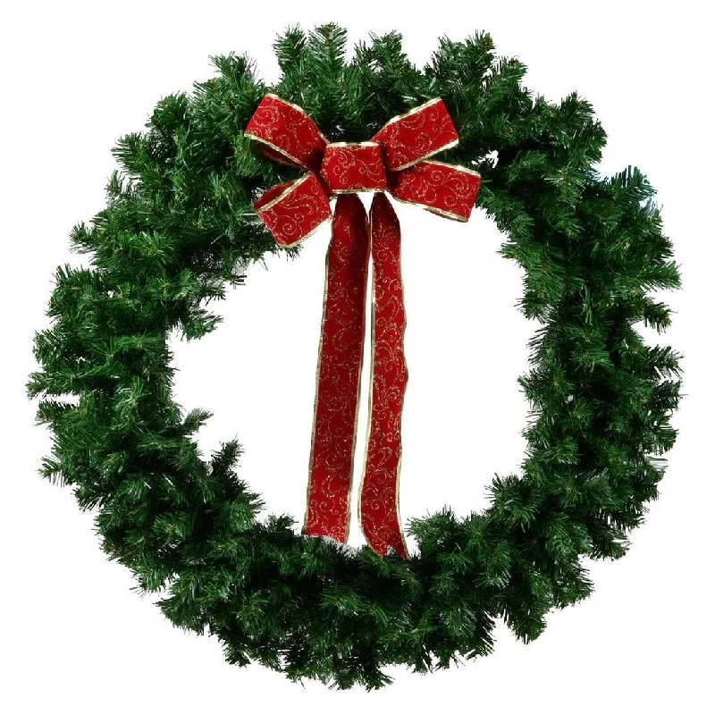 3ft Christmas Wreath Large Green Pine Red Bow 100cm