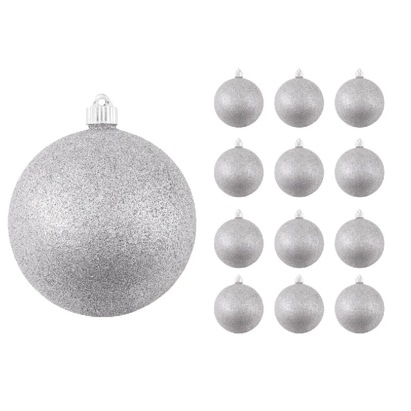 6" Silver Glitter Ball Shatterproof Set Of 8