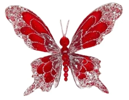 7" Red Icy Butterfly Clip Set Of 6