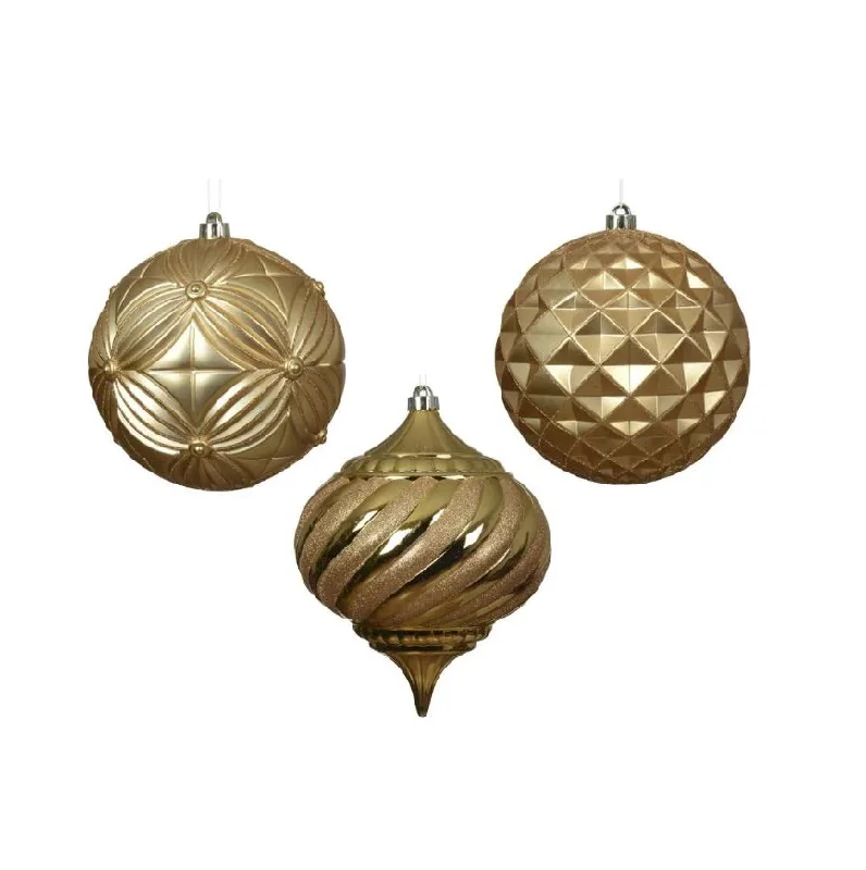 8" Gold Glitter Ball Assorted Set Of 6