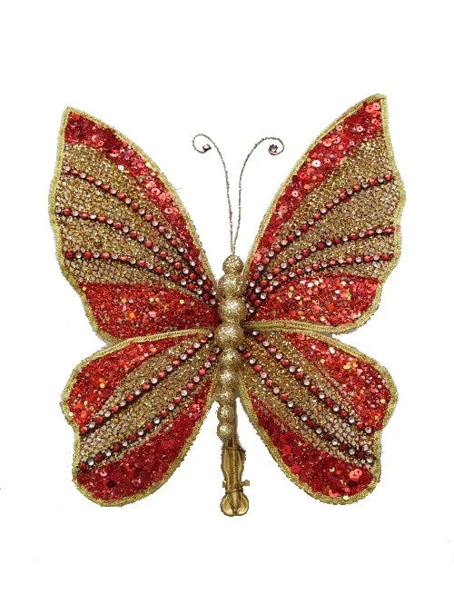 8" Red & Gold Glitter Butterfly Set Of 6