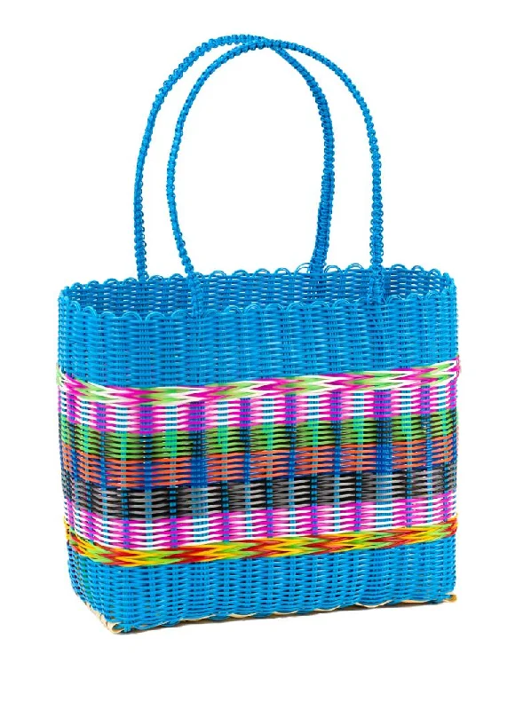 Blue Multi Colour Fairtrade Large Woven Recycled Basket