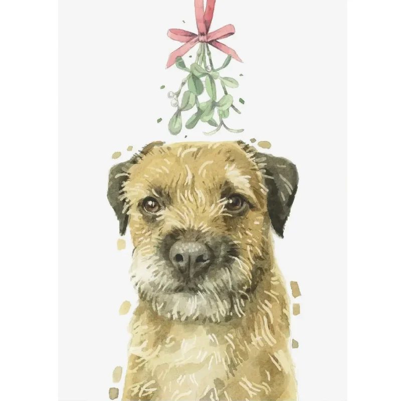 Border Terrier with Mistletoe Christmas Greeting Card