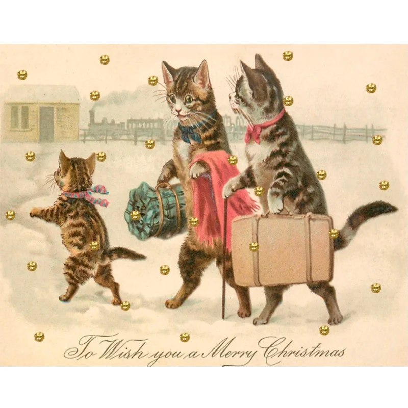 Cats "Merry Christmas" Little Vintage Greeting Card