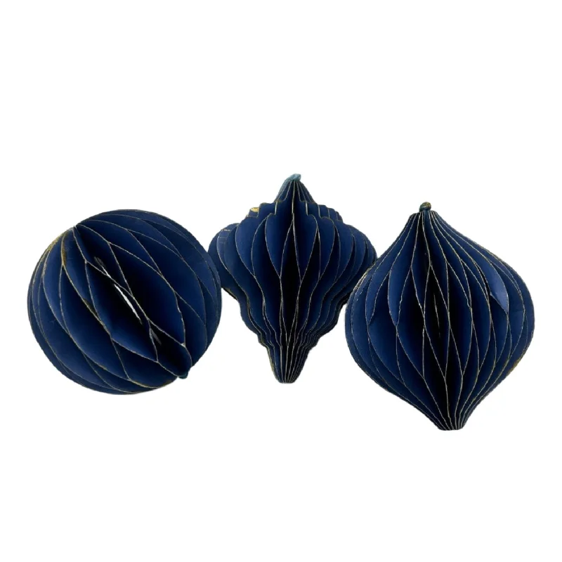 Dark Blue Paper Honeycomb Boxed Decorations (Set of 3)