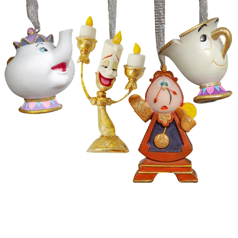 Disney Set of 4 Beauty and The Beast Christmas Tree Decorations