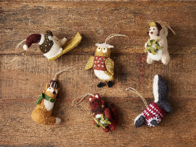 Felted Wool Woodland Animal Ornaments (Set of 6)