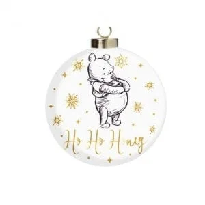 Festive Winnie The Pooh on White Ceramic Bauble