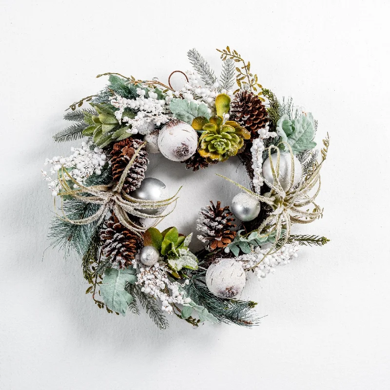 26" Festive Wreath with Pinecones and Frosted Berries