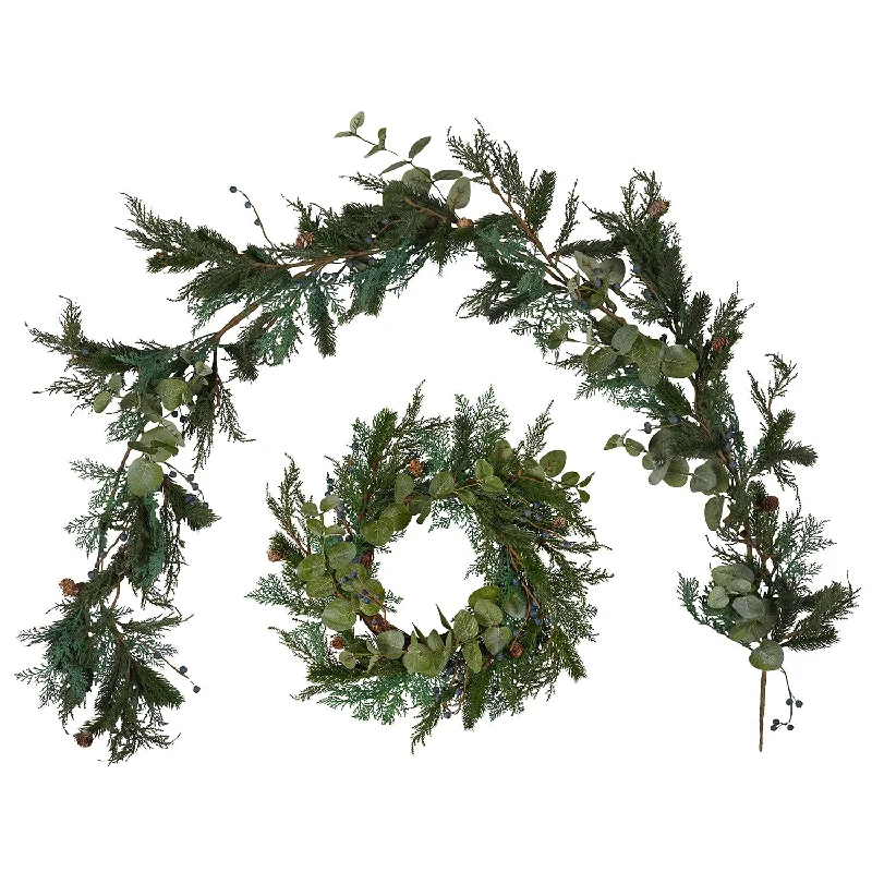 Frosted Berry and Pinecone Garland and Wreath