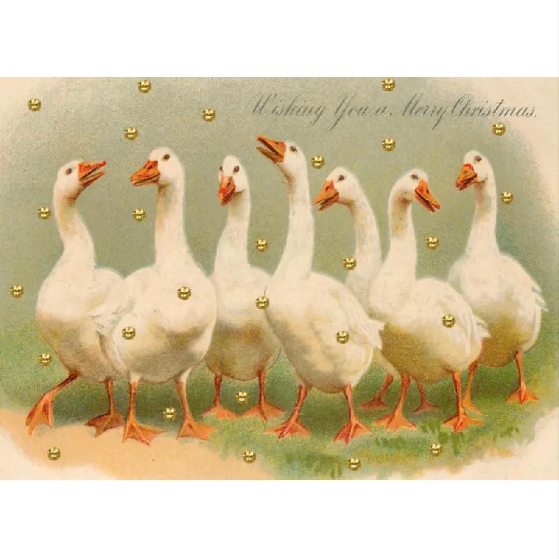 Gaggle of Geese "Merry Christmas" Little Vintage Greeting Card