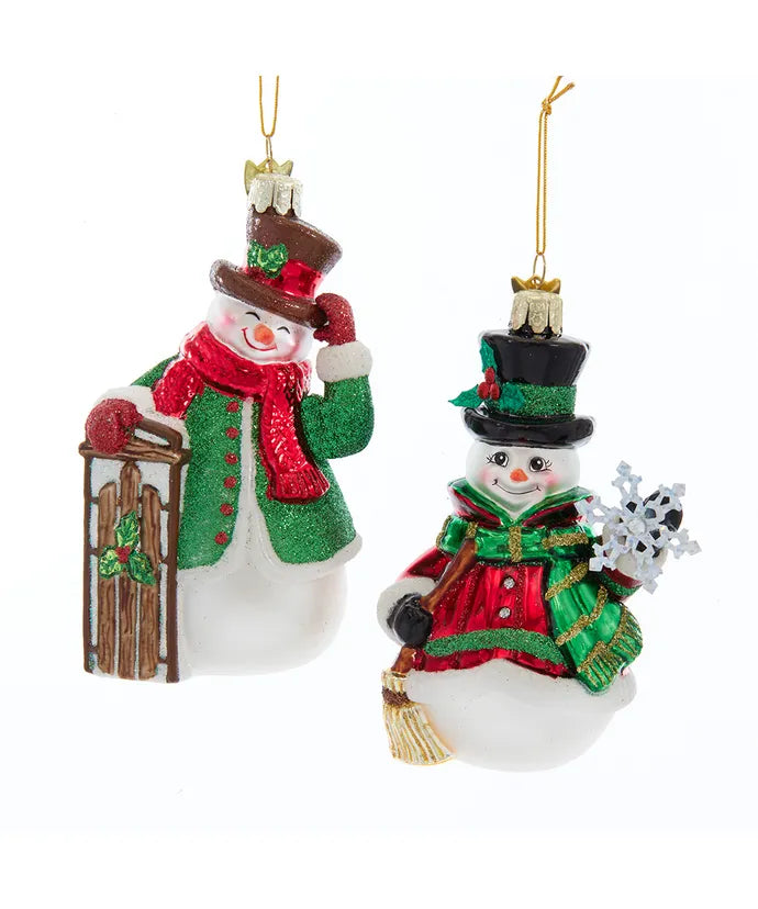 Glass Green & Red Snowman Ornament