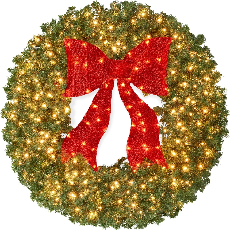 Pre-Lit Artificial Fir Christmas Wreath w/ Red Bow, LED Lights