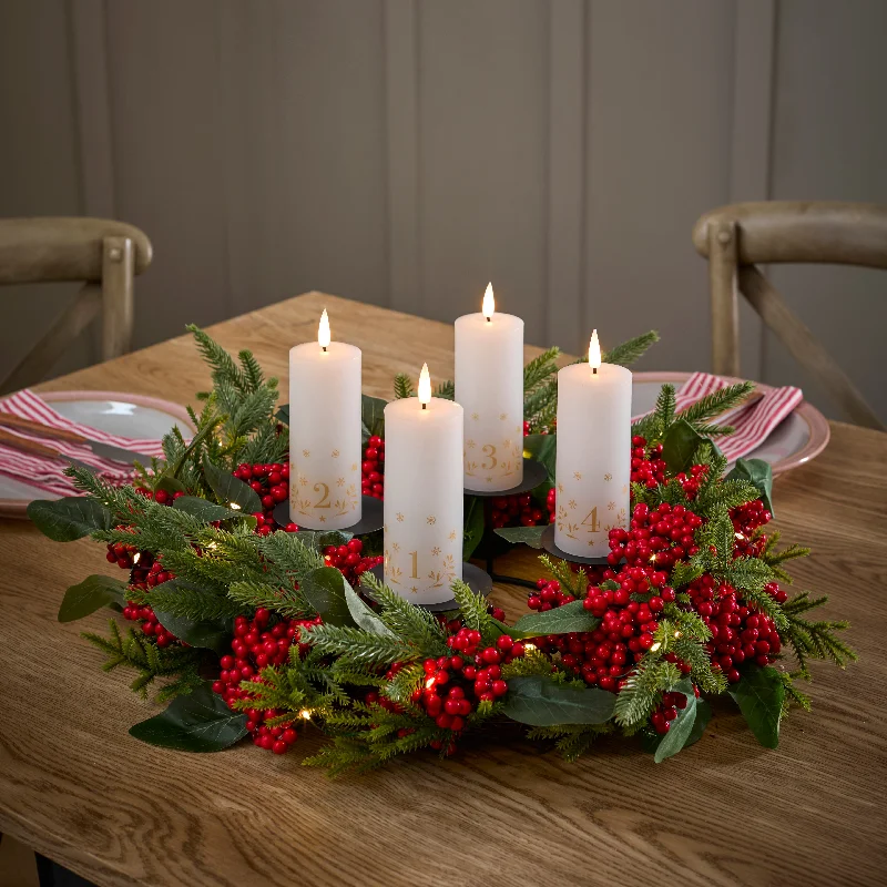 Pre Lit Red Berry Wreath & TruGlow® Advent LED Candle Set