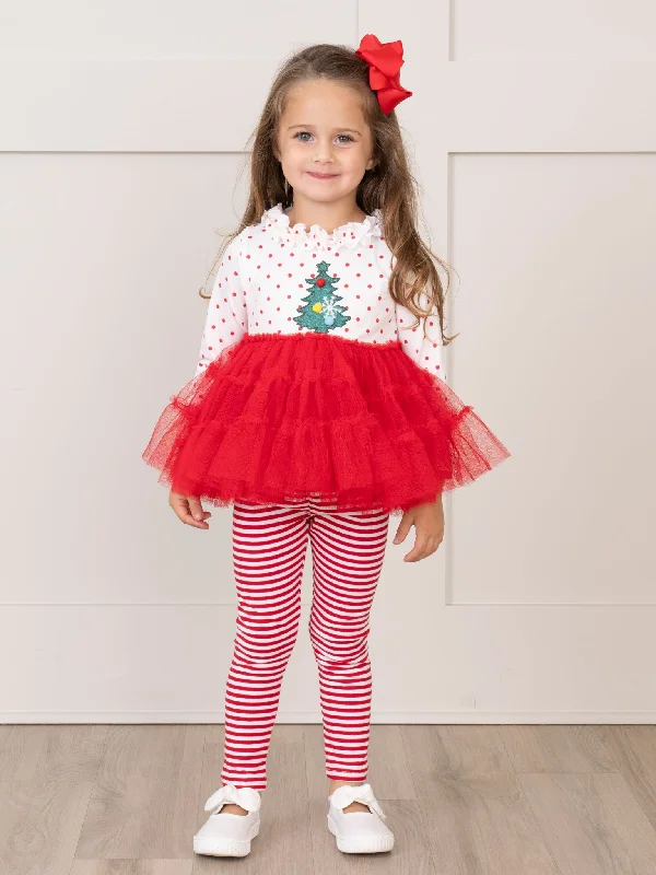 Red Embroidered Christmas Tree Tulle Outfit