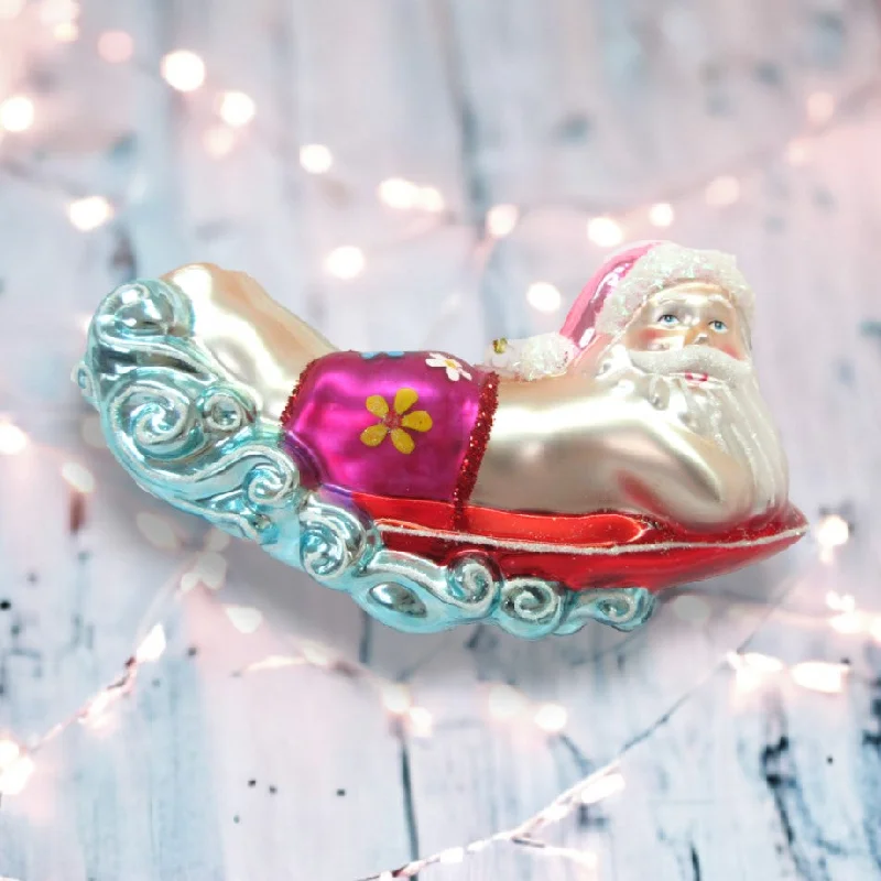 Santa On Boogie Board Ornament