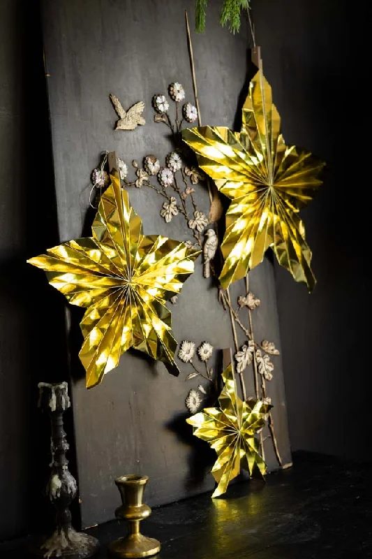 Set Of 3 Metallic Gold Paper Stars