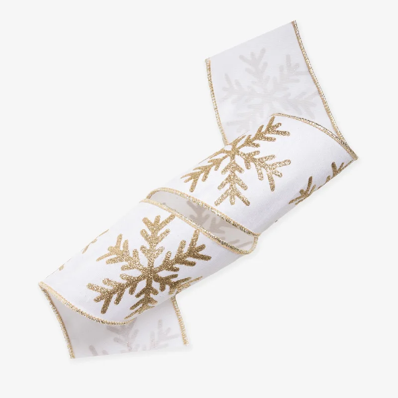 Snowflake Wire Ribbon (White & Gold 9m)