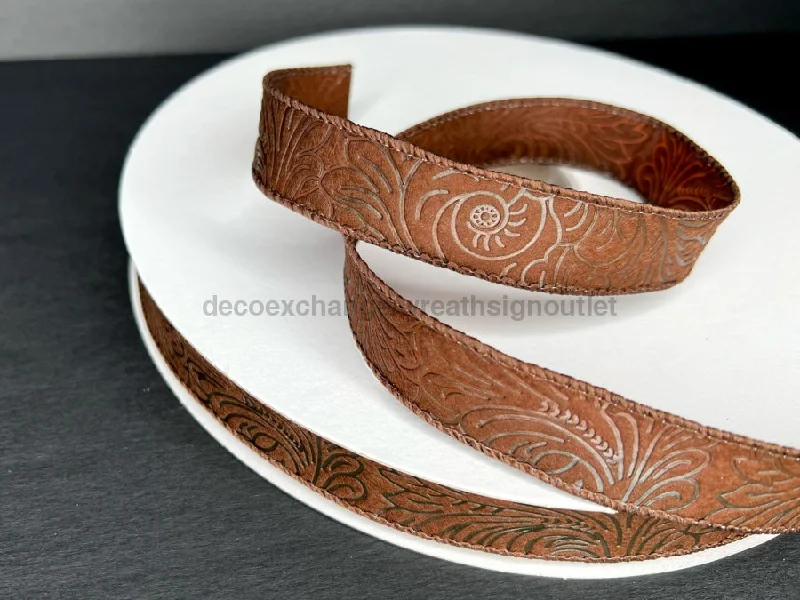 Brown Flower Embossed, 7/8"X50Y 984205-38C