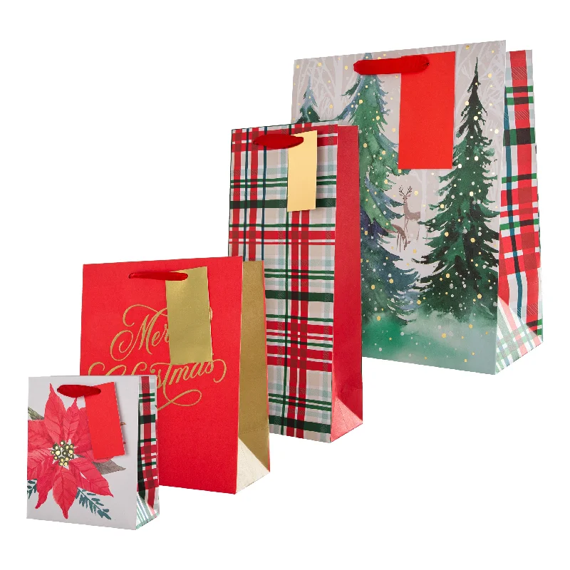 Christmas Gift and Bottle Bag Pack - 4 Bags in 4 Classic Designs