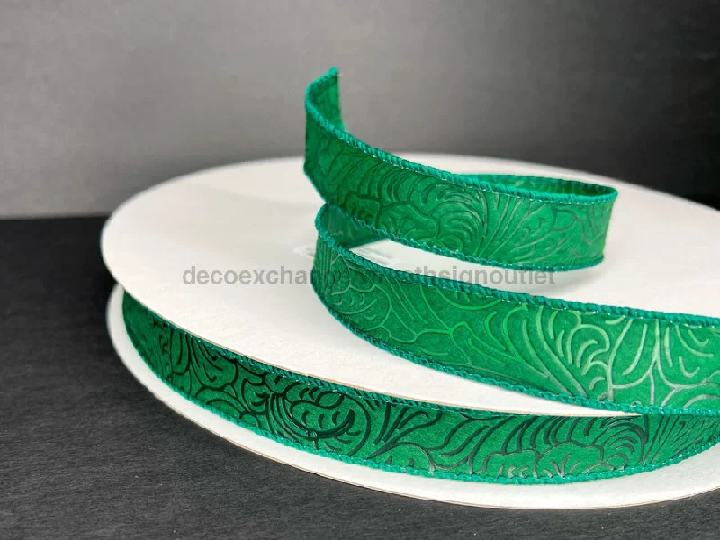 Hunter Green Flower Embossed, 7/8"X50Y 984205-07C