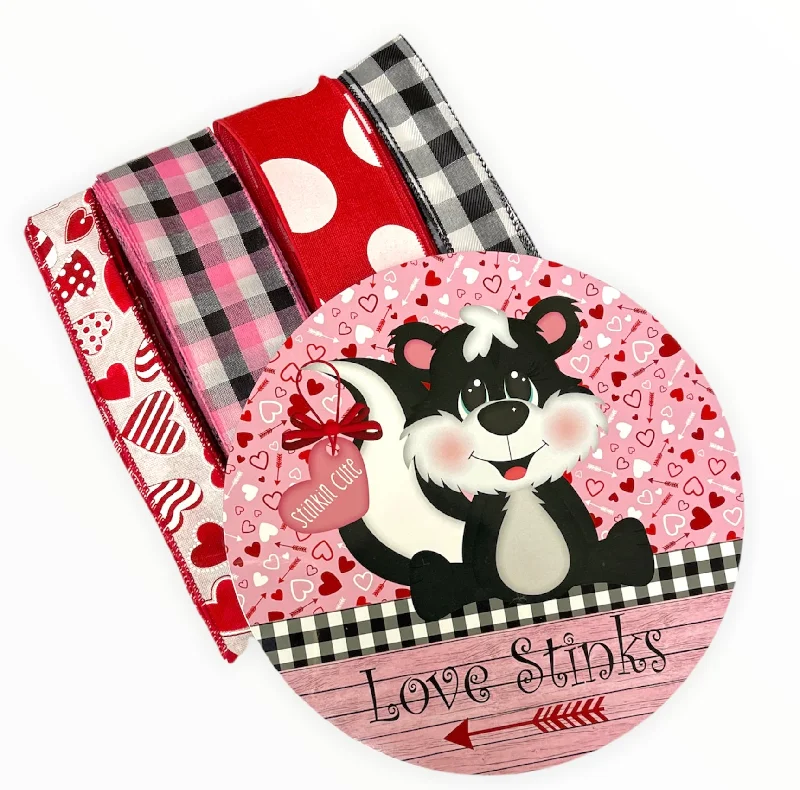 Love Stinks Skunk Sign and Ribbon Combo Bundle, valentine Craft Supplies, Wreath Supplies