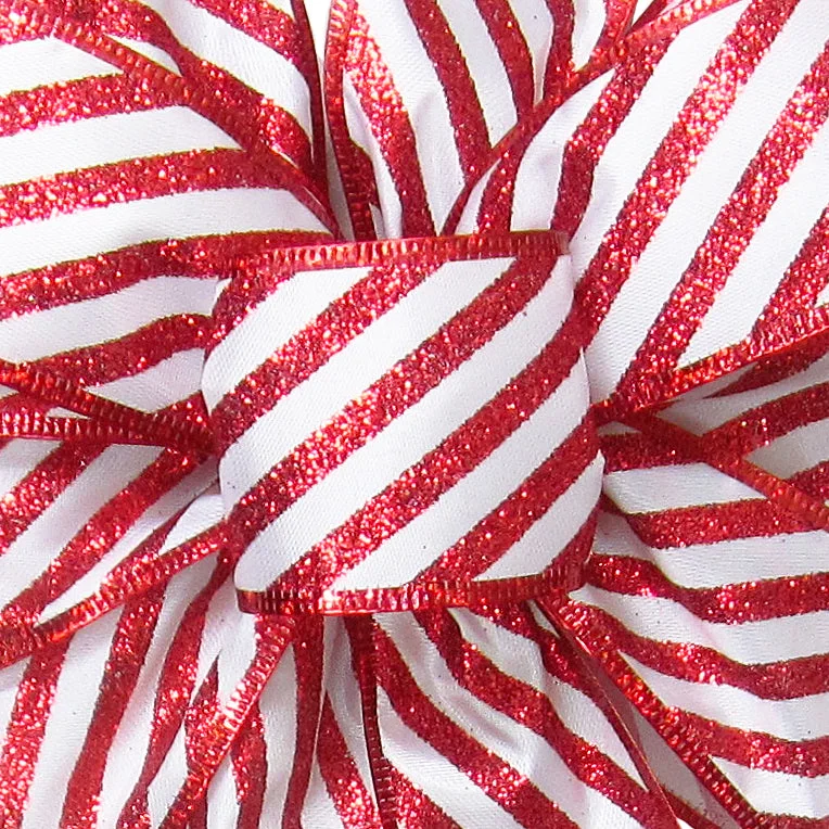 Wired Candy Cane Glitter Stripes Ribbon (#40-2.5"Wx10Yards)