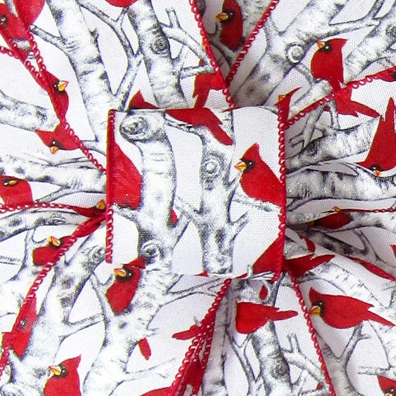 Wired Red Birds on White Birch Trees Ribbon (#40-2.5"Wx10Yards)