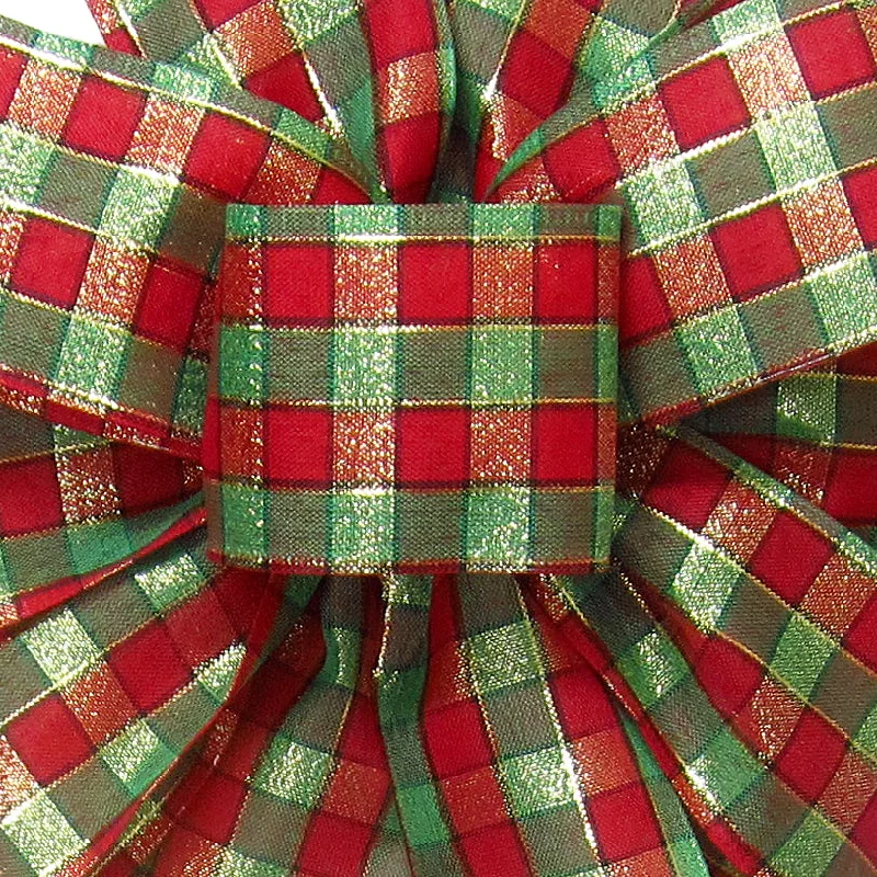 Wired Red Green & Golden Checks Ribbon (#40-2.5"Wx10Yards)